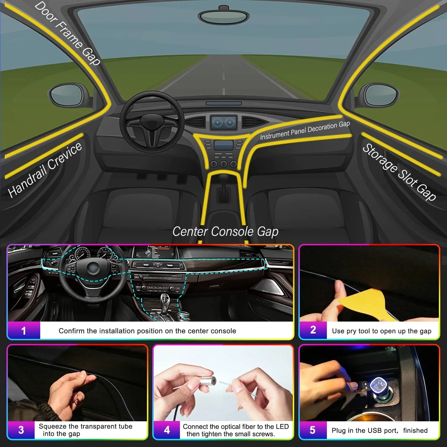 Kit d'éclairage d'ambiance LED pour intérieur de voiture