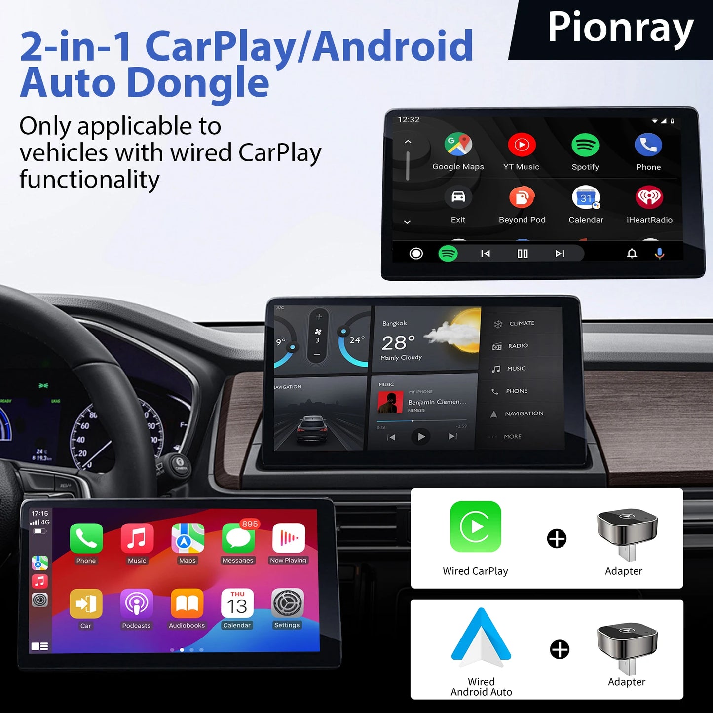 Adaptateur sans fil pour CarPlay et Android Auto